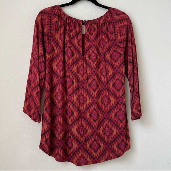 NWT Lucky Brand Burnt Orange Ikat Print Long Sleeve Top, size S - Picture 12 of 14